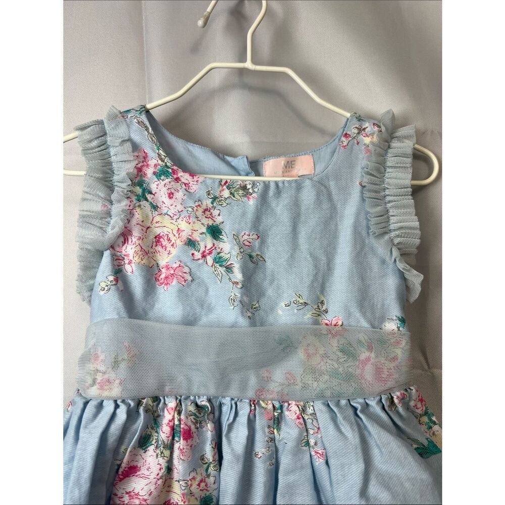 Mila and Emma blue party dress with pink flowers and mesh accents size 2T - Picture 3 of 14